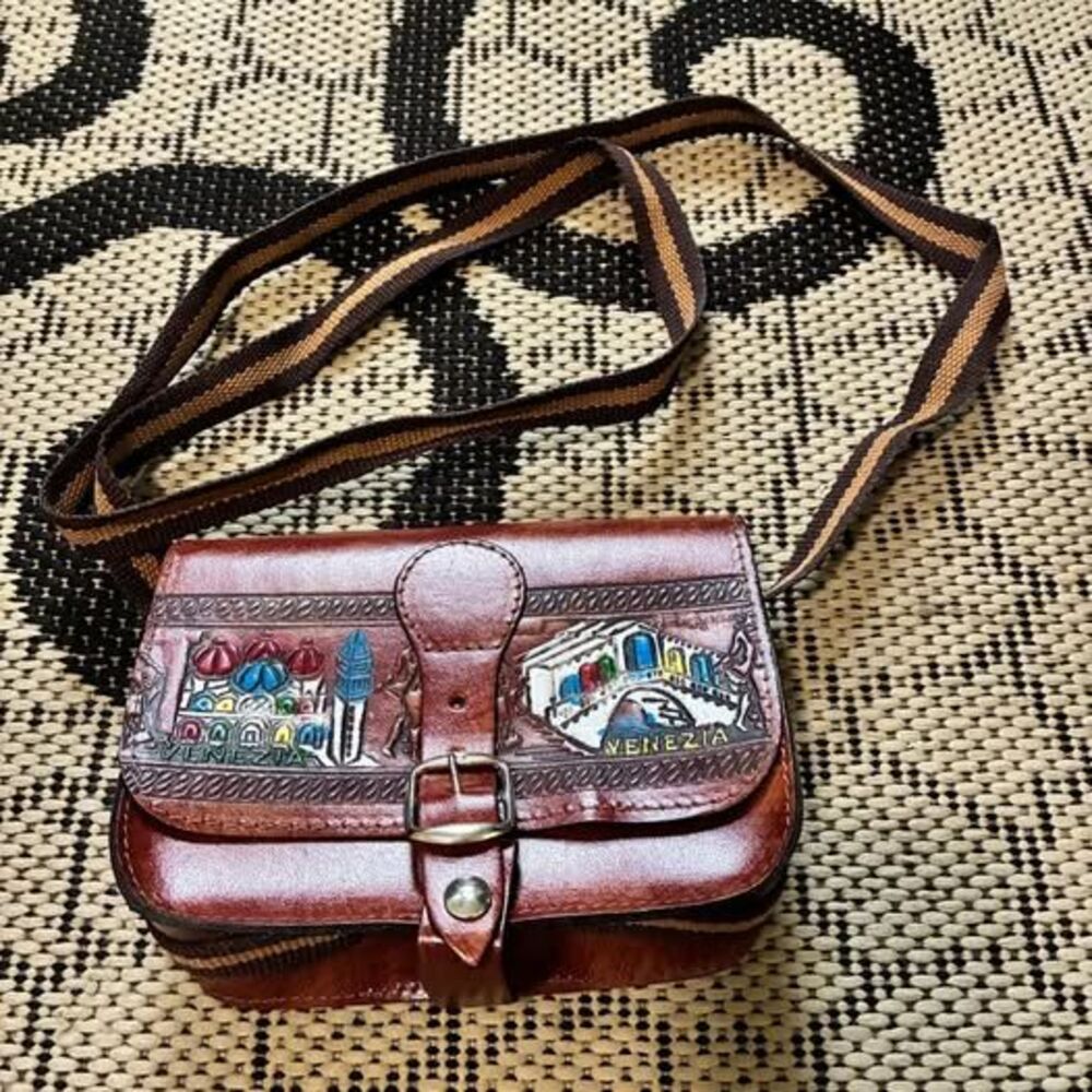 Vintage Venezia Embossed Crossbody Bag Italian Tourist Souvenir Small Purse